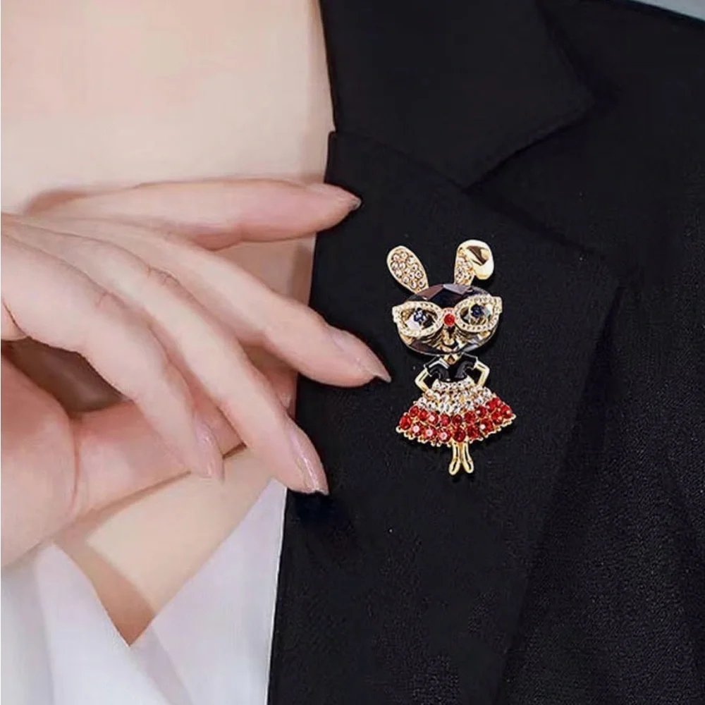 Crystal Fashion Bunny Brooch | Rhinestone Designer Inspired Statement Pin - Picture 6 of 12